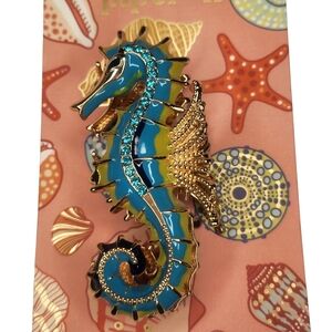 Piper K Seahorse Hair Clip Oceanic Blue and Gold Rhinestone
